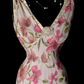 Vintage Pink Floral Chiffon Evening Gown, V‑Neck Sleeveless, 3D Flower Appliqué On Bust, Fitted Waist, Asymmetric Hanky Hem Mermaid Dress, Romantic Prom Party Gown gh8893