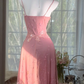 Light Pink V-Neck Spaghetti Straps Waist-Cinched Fitted Midi Evening Dress, Fairy Gown, Romantic Gown gh7436