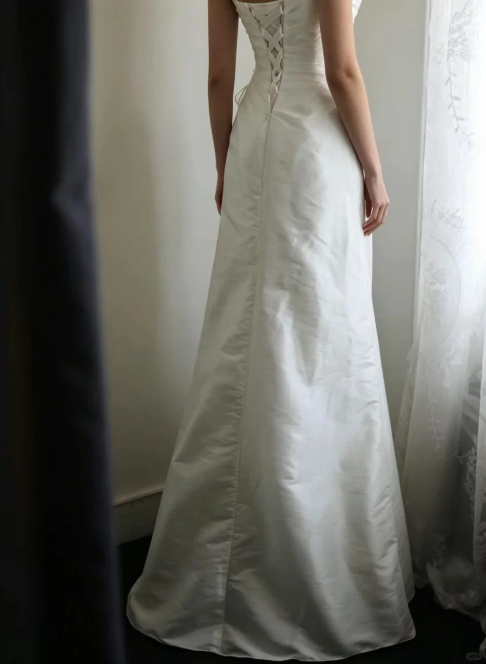 Spaghetti Strap Square Neck Satin Mermaid Wedding Dress, Ruched Bodice 3D Fabric Flower Appliqué Sheath Bridal Gown gh9124