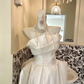 White Satin Strapless Dress with Designed Waist-Cinched Skirt, Luxury Romantic Wedding Gown gh7707