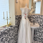 White Satin Strapless Waist-Cinched Full Flared Skirt Elegant Romantic Dress, Wedding Gown gh7651