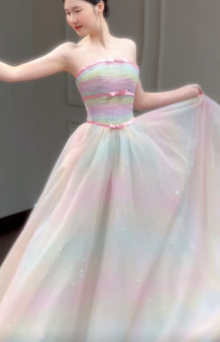 ✨Girlhomeshops-White Light Blue Gradient Sheer Tulle Ocean Wedding Ball Gown gh10496