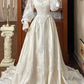 Off‑White Vintage Victorian Illusion High‑Neck Lace Puff Long Sleeve Fitted Waist Satin Long Prom Gown, Wedding Dress gh8614
