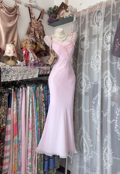 Sexy Vintage Blush Pink Spaghetti Strap Fitted Waist Slim Bodycon Prom & Evening Party Dress gh8487