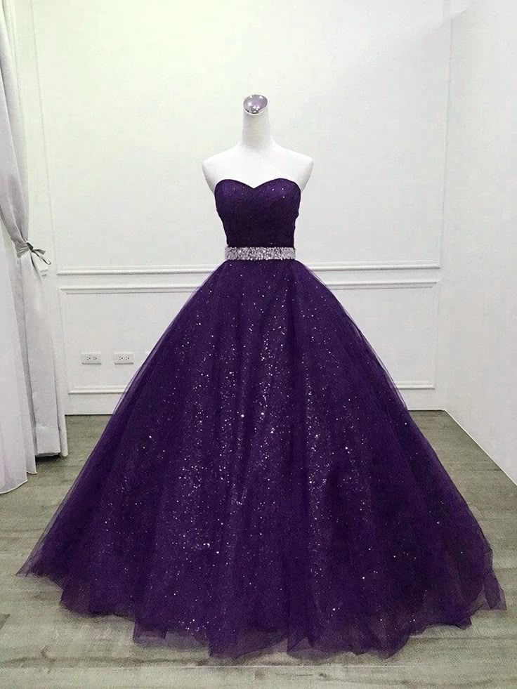 Königsblau/Lila wunderschönes glänzendes, exquisites, mit Perlen besetztes A-Linien-Ballkleid aus langem Tüll, Abendkleid gh3558