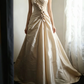 Champagne Spaghetti Strap A‑Line Wedding Dress, Square Neck Draped Ruched Bodice 3D Fabric Rose Appliqué Taffeta Bridal Gown gh9118