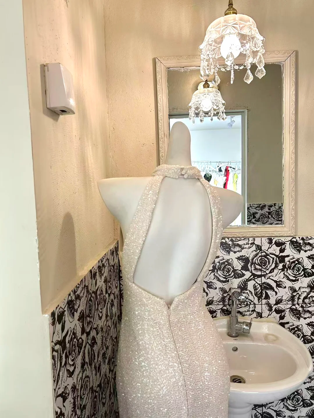 Ivory Sleeveless Halter Waist-Cinched Straight Skirt Elegant Romantic Dress, Wedding Gown gh7613