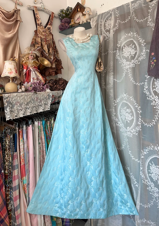 ✨Girlhomeshops-Light Blue Jacquard Vintage A-Line Long Gown Square Neck gh10133