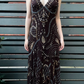 Dark Brown Sexy Vintage Luxury V-Neck Beaded Fitted Waist Prom & Evening Party Dress gh8434