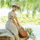 Vintage Light Green Puff Sleeve Fitted Waist Princess Flared Skirt Prom & Evening Party Dress gh8496