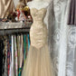 Champagne Gold Exquisite Lace Elegant Tube Long Fishtail Mermaid Slim Ball Gown Evening Gown Party Dress gh3245