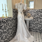 White Puff Sleeve Waist-Cinched Figure-Flattering Bodycon Sexy Long Romantic Dress, Wedding Gown gh7776
