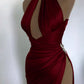 Robe de soirée élégante bordeaux à épaules dénudées et col haut avec perles exquises, longue et sexy, fendue, robe de bal, robe de soirée gh3426