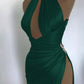 Robe de soirée élégante bordeaux à épaules dénudées et col haut avec perles exquises, longue et sexy, fendue, robe de bal, robe de soirée gh3426