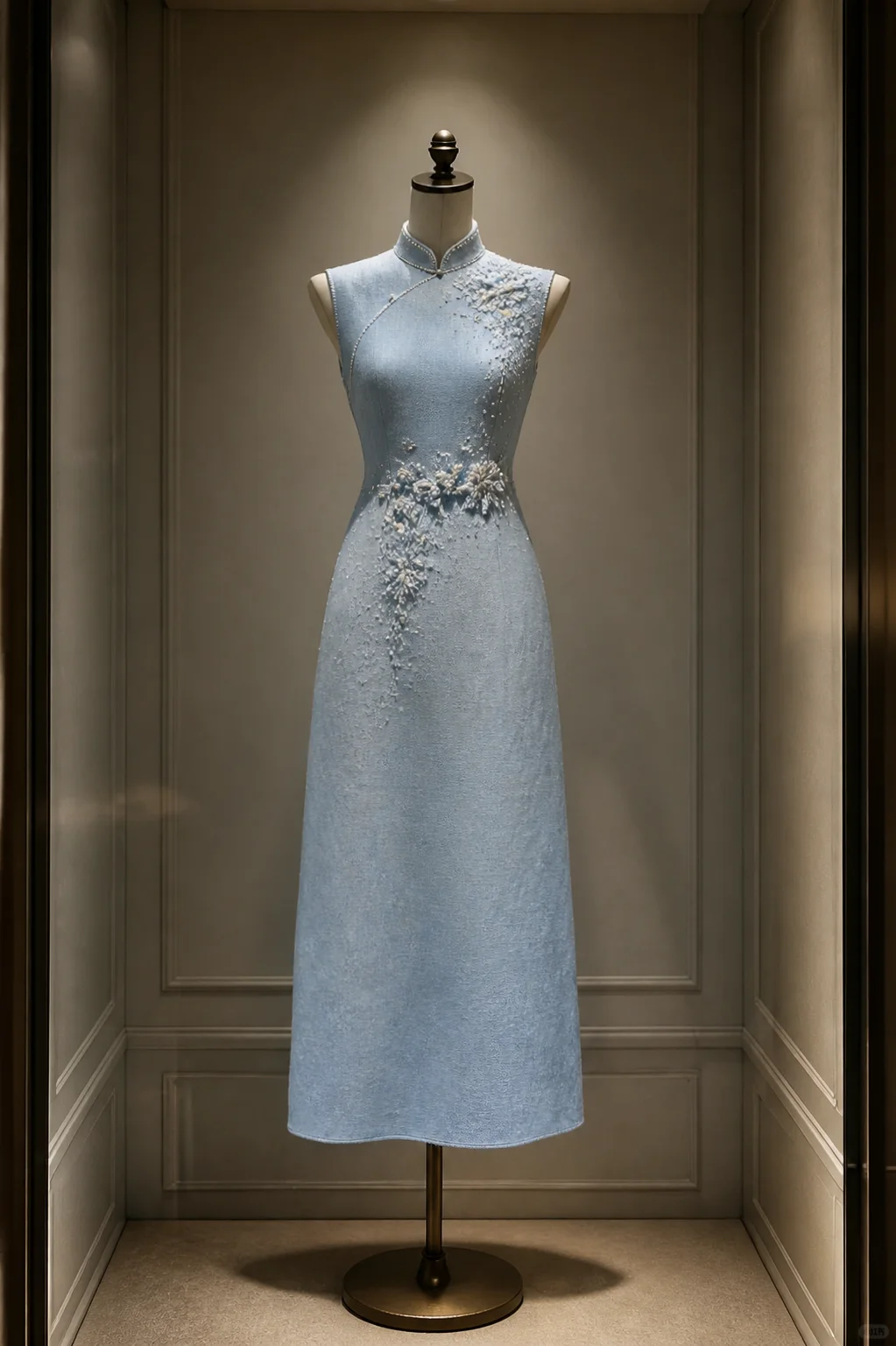 ✨Girlhomeshops-Light Blue Beaded Floral Midi Cheongsam Qipao gh10428