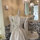 White Satin Midi Length Sleeved Waist-Cinched Luxury Elegant Romantic Dress, Wedding Gown gh7732