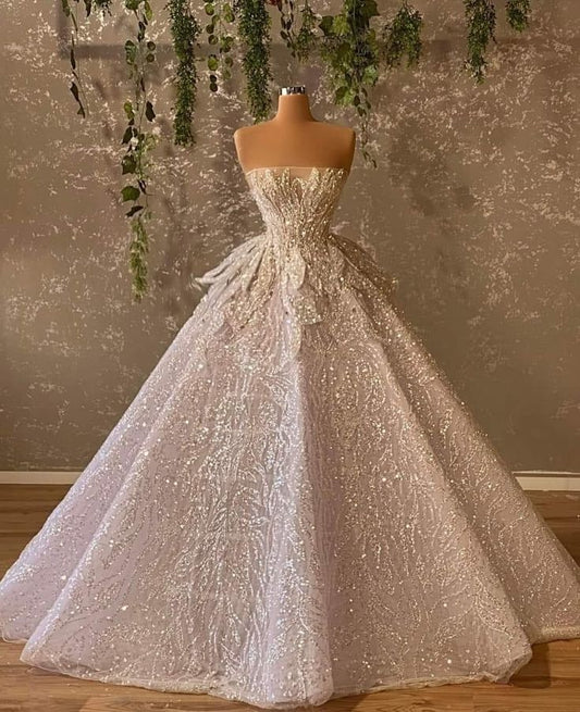 White shiny fashion exquisite beaded long elegant tulle floor-length ball gown evening dress wedding dress gh3351