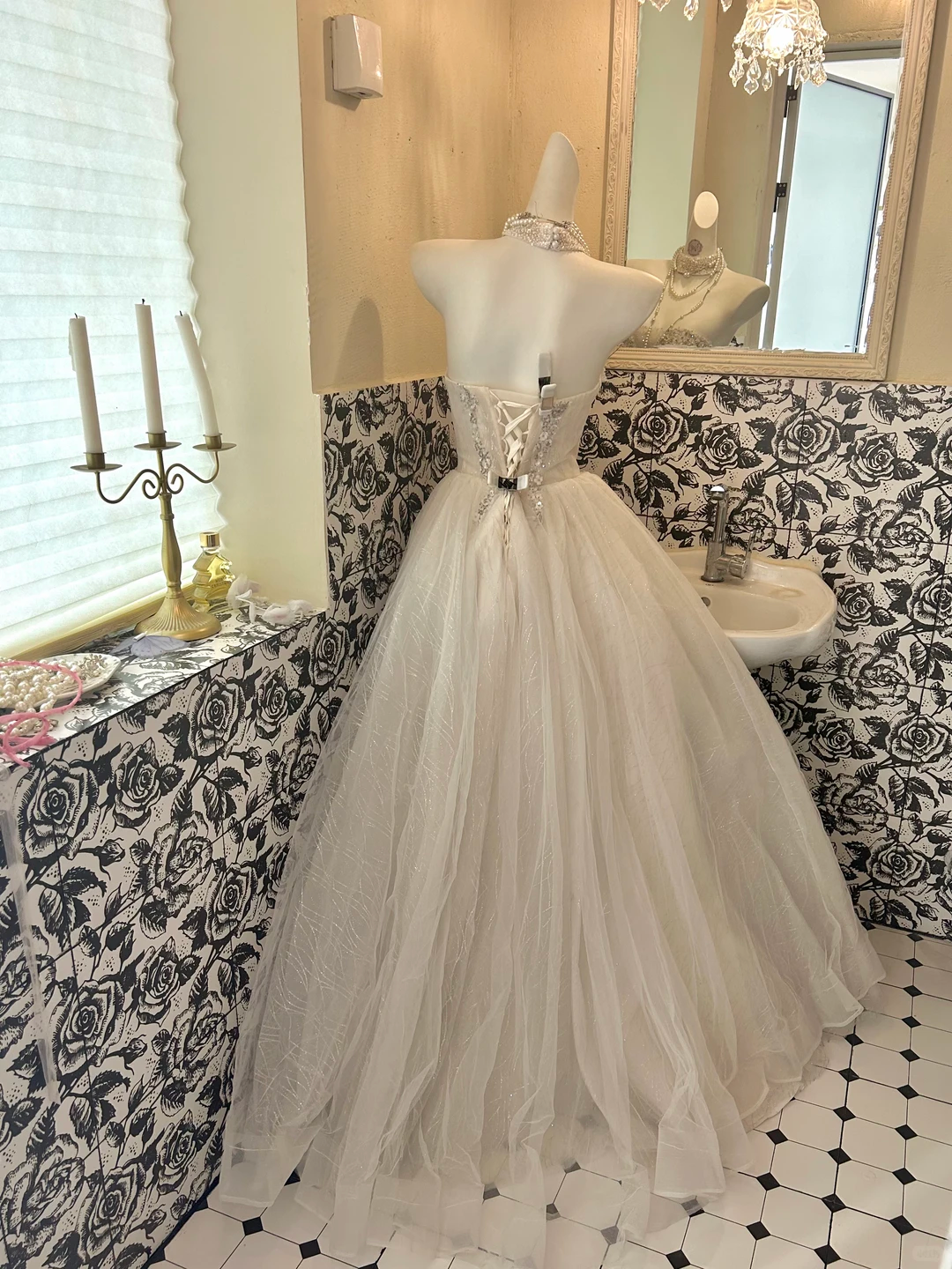 Ivory Strapless Rhinestone Waist-Cinched Full Flared Skirt Long Romantic Dress, Wedding Gown gh7765