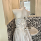Ivory Strapless Long Romantic Dress with Cinched Waist and Full Flared Skirt, Wedding Gown gh7774