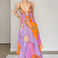 ✨Girlhomeshops-Spaghetti Strap Color Block Gold Lace Applique Tiered Ruffle Long Prom Gown gh10227