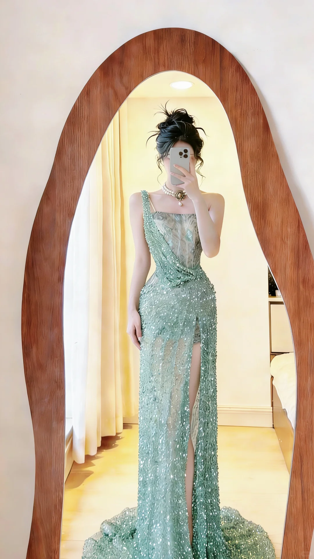 ✨Girlhomeshops-Mint Green One Shoulder Sequin High Slit Mermaid Prom Dress gh10427
