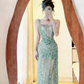 ✨Girlhomeshops-Mint Green One Shoulder Sequin High Slit Mermaid Prom Dress gh10427