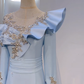 Light Blue Gradient Asymmetric Neckline Waist-Cinched Fitted Long Evening Dress, Fairy Gown, Romantic Gown gh7379