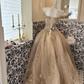 Gold Strapless Waist-Cinched Full Flared Skirt Luxury Elegant Romantic Dress, Wedding Gown gh7690