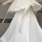 Ivory Halter Neck Pleated Long Evening Gown, Lace Trim Peplum Overlay Double‑Layer Chiffon Floor‑Length Formal Prom Dress gh8988
