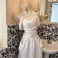 White Satin Waist-Cinched Slimming Luxury Elegant Romantic Dress, Wedding Gown gh7635