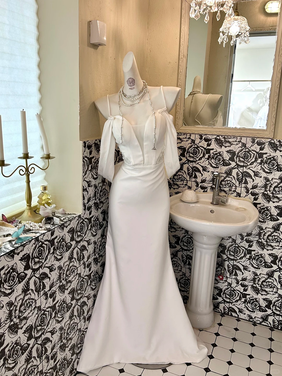 White Satin Spaghetti Strap Waist-Cinched Fitted Mermaid Sexy Vintage Romantic Dress, Wedding Gown gh7576