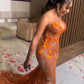 Orange Luxury Shiny Beaded V Neck Sexy Elegant Mermaid Slim Fit Long Floor Length Train Ball Gown Evening Gown Party Dress Prom Dress gh3660