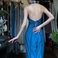 Teal Blue Halter Deep V Long Formal Gown Hand Beaded Chiffon Evening Dress gh9664