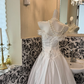White Satin Strapless Floral Embroidered Waist-Cinched Draped Long Romantic Dress, Wedding Gown gh7596