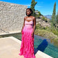 Pink/Orange/Green Gradient Spaghetti Straps Fashion Elegant Long Ruffle Chiffon Ball Gown Evening Dress Party Dress gh3252
