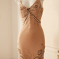 Nude Apricot Vintage Mermaid Prom Dress Spaghetti Straps V Neck Hand Beaded Tassel Evening Gown gh9597