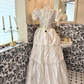 White Puff Sleeve Waist-Cinched Fitted Vintage Elegant Long Romantic Dress, Wedding Gown gh7493