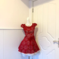 Burgundy Cut‑Out Lace Short Cocktail Dress, Cap Sleeve Round Neck Bow Sash A‑Line Homecoming Party Gown gh9174