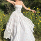 Weißes, florales, süßes, elegantes, langes Chiffon-Tube-Top, Heimkehrkleid, Hochzeitsgastkleid, Geburtstagspartykleid, gh4083