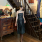 Square Neck Black Midi Formal Dress, Spaghetti Strap Silver Geometric Print Front Ruched Vintage Evening Gown gh9882