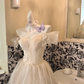 Ivory Off-the-Shoulder Cinched Waist Full Flared Skirt Long Elegant Romantic Dress, Wedding Gown gh7787