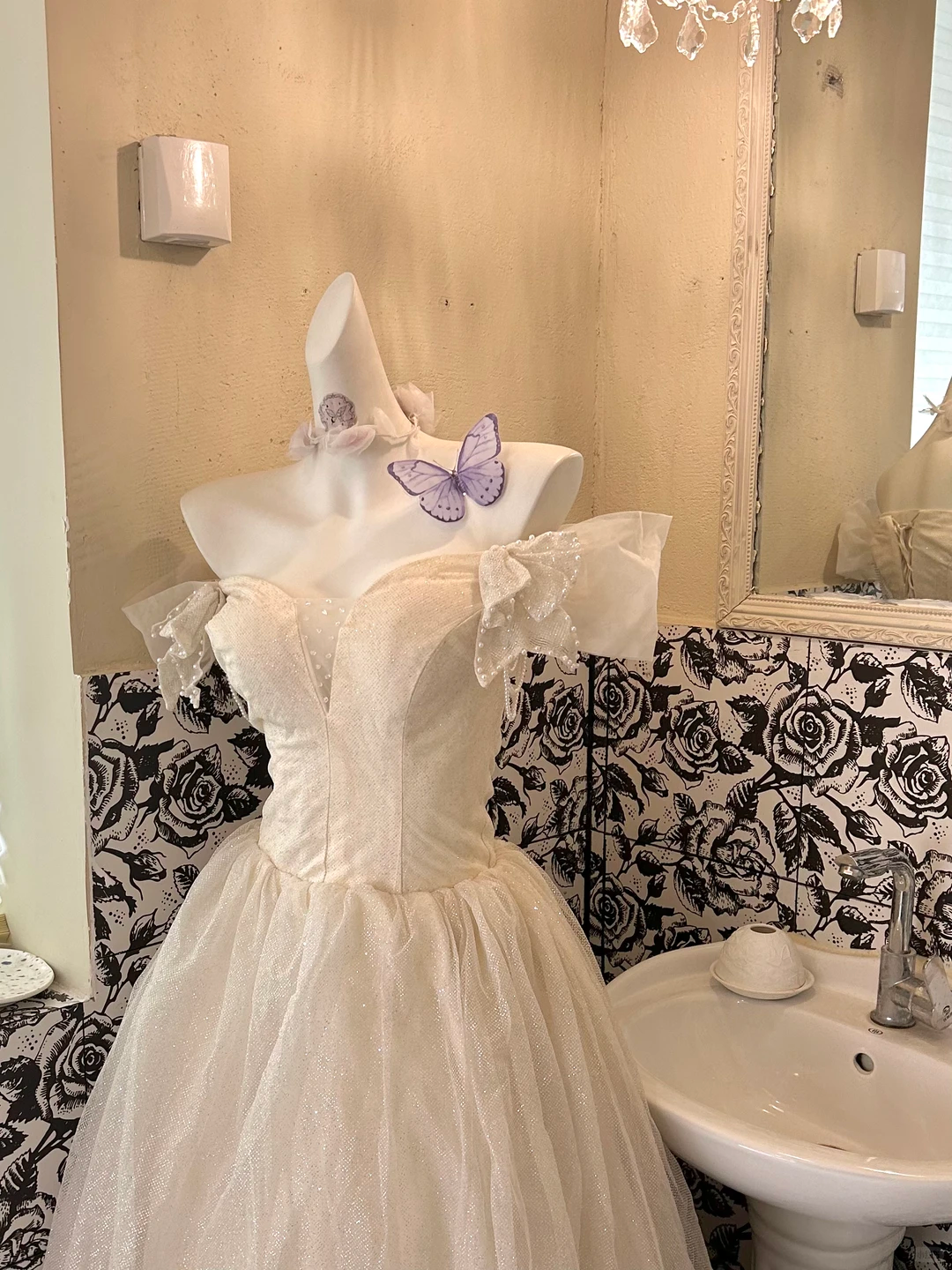 Ivory Off-the-Shoulder Cinched Waist Full Flared Skirt Long Elegant Romantic Dress, Wedding Gown gh7787