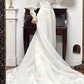 Ivory Vintage Lace Mock‑High‑Neck Puff‑Sleeve Double‑Lace‑Trim Long Train Wedding Dress gh8771