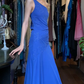 Royal Blue One Shoulder Long Formal Gown Chiffon Hand Beaded Evening Dress gh9646