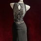 ✨Girlhomeshops-Black Halter Beaded Mermaid Gown Chiffon Lace Gatsby Style gh10148
