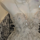 Silver Grey Strapless Rhinestone Cinched Waist Full Flared Skirt Long Romantic Dress, Wedding Gown gh7798