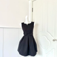 Women Black Homecoming Dress, Sleeveless Round Neck Classic Plain Fabric Matching Waist Bow Pleated Bubble A‑Line Mini Cocktail Party Dress gh9223