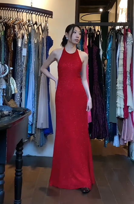 Red Halter Neck Long Evening Gown Sparkly Sequin Mermaid Prom Dress gh9673