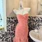 Pink Strapless Waist-Cinched Designer Style Figure-Flattering Sexy Bodycon Long Romantic Dress, Wedding Gown gh7750