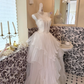 White Spaghetti Straps Waist-Cinched Multi-Layer Skirt Elegant Grand Romantic Dress, Wedding Gown gh7758